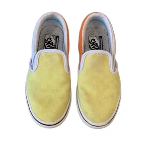 RARE Vans Penn Tennis Sneakers Neon Yellow Orange Checkerboard Slip On Shoes 7 thumbnail 2