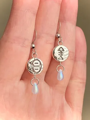Handmade cat & fish teardrop dangle earrings 🐈🐟 thumbnail 4