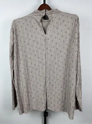 Zara Tan Jacquard Floral Pleated Long Sleeve High Neck Blouse Size‎ L thumbnail 1