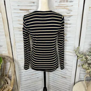 LAUREN RALPH LAUREN Black Gold Stripe Top Monogramed Arm Pocket Medium thumbnail 4