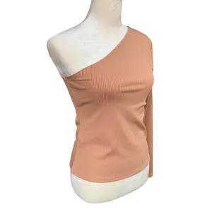 MNG Asymmetric Ribbed One Shoulder Long Sleeve Top M |‎ Neutral Soft Girl NWT thumbnail 6