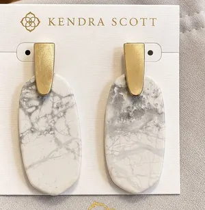 Kendra Scott Aragon Drop Earrings White Howlite Marble Gold Tone Oval Statement thumbnail 1