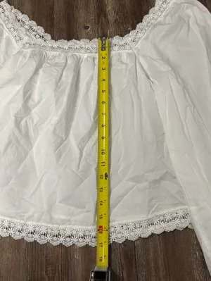 Old Navy White Long-Sleeve Lace Trim Top Square Neck Small Tall Loose Fit Summer thumbnail 4