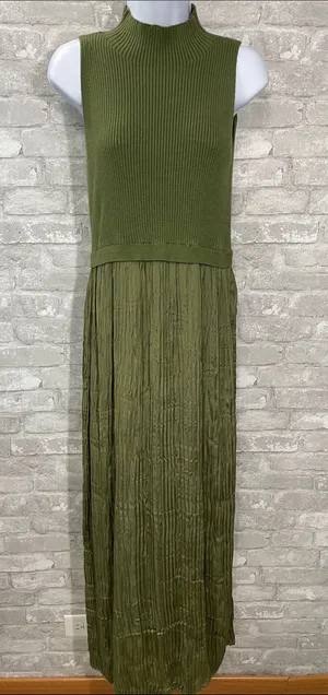 Tribal Femme Sleeveless Twofer Maxi Dress in Olive Green thumbnail 1