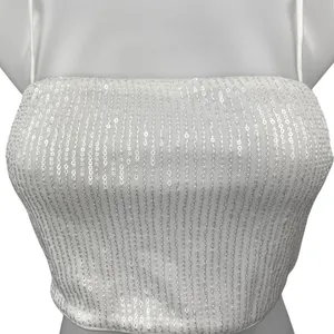 NEW 12th Tribe White Soiree Sequin Sparkly Shimmer Camisole Crop Tank Top Size S thumbnail 4