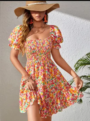 SHEIN all over floral square neck dress thumbnail 1