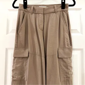 H&M Matte Textured Satin Wide Leg Cargo Pants Flowy taupe sz 2 thumbnail 3