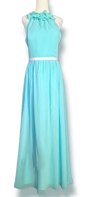 Alfred Angelo Aqua Chiffon Halter Prom Maxi‎ Dress Formal Etheral Flowy Spring thumbnail 1
