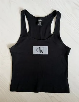 Calvin Klein Black Ribbed Racerback Tank with Silver cK Logo thumbnail 1
