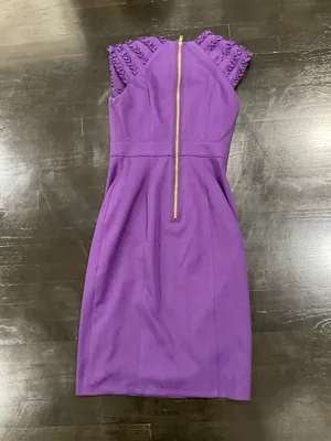 London Times Purple‎ Sheath Dress With Ruffled Cap Sleeves thumbnail 6