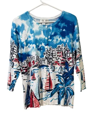 NWT Christopher & Banks Women Size Medium Mediterranean Coast Village Cardigan thumbnail 1