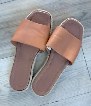 Universal Thread Womens Cognac Brown Espadrille Slide Sandals Square Toe 7.5 thumbnail 1
