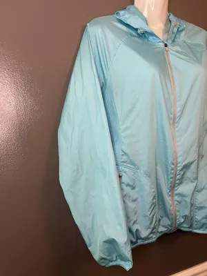 Danskin Now Jacket Womens Medium Blue Fish Hooded Lightweight Windbreaker Mesh thumbnail 2