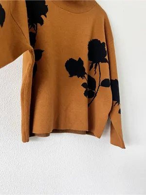 Anthropologie Maeve Carys Brown Black Floral Mock Neck Sweater thumbnail 5