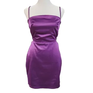 Lucy in the sky purple satin lace up mini dress thumbnail 3