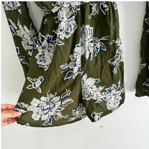 Abercrombie & Fitch Floral Bell Sleeve Romper Olive Green V-Neck Boho Small thumbnail 5