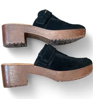 Zodiac Black Suede Slip-On Platform Clog Mules Block Heel Retro Women’s Size 10 thumbnail 1