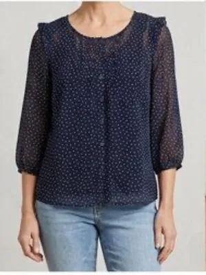 Pins And Needles Navy Blue and White Triangle Print Sheer Blouse Size Medium thumbnail 1