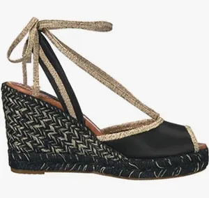 Marc Jacobs Black Satin Gold Metallic Wrap Espadrille Wedge Sandals Spain 38.5 thumbnail 1