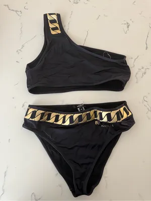 Balmain Black Bikini with Gold Chain Trim thumbnail 1