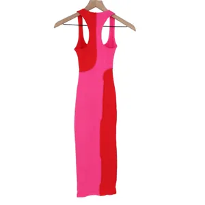 Naked Wardrobe Pink Red Colorblock Ribbed Racerback Midi Dress XS thumbnail 6