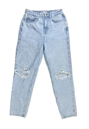 Zara Light Wash High Waisted Destructed Jeans Tapered‎ Straight Leg Size 4 thumbnail 1