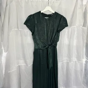 Lulus Let Me Entertain You Dark Green Satin Wide-Leg Jumpsuit thumbnail 4
