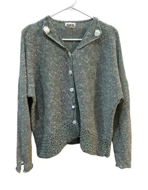Pour Toi Green Cardigan Sweater Size XL‎ Open Collar Lagenlook Artsy Unique thumbnail 1