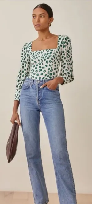 Reformation Calla Print Top Blouse In Tapioca Polka Dot Women’s size 2 thumbnail 1