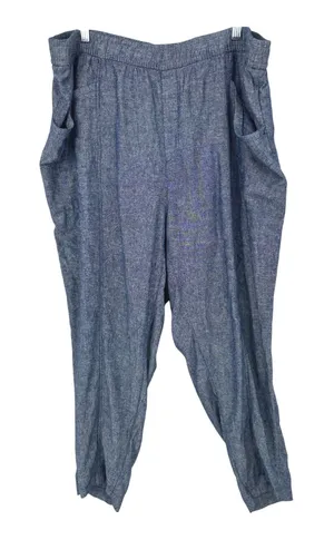 Old Navy Pants Women 2X Blue Linen Blend Elastic Waist Casual Beachy‎ Coastal thumbnail 1