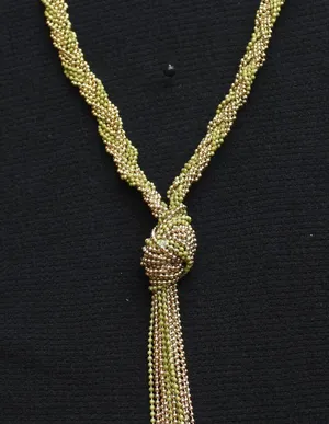 NEW Fashion Braided Twist Seed Bead Knot Tassel Necklace Gold / Green 24" + 3.5" thumbnail 1