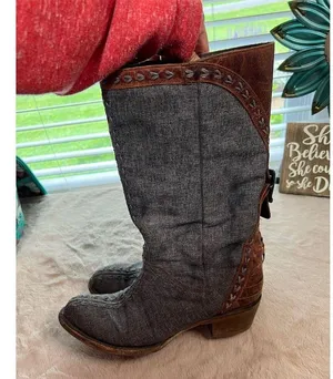 Lane Women's Western Boots Size 8 Gray Mid-Calf Block Heel Pointed Toe thumbnail 3