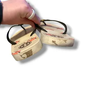 Tory Burch Fox Print‎ Flip Flops Womens 12 Cream Thong Sandals Logo Summer Beach thumbnail 3