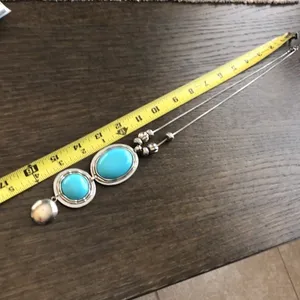 70s inspired Fashion long necklace w faux turquoise stones thumbnail 7