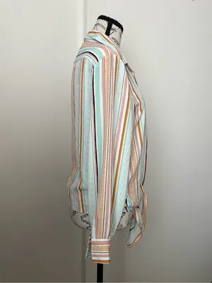 Rachel Zoe Striped Tie-Front Blouse in Mint, Peach & Cream thumbnail 3