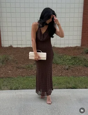 Zara Elegant Brown Polka Dot Halter scarf Dress evening party holiday thumbnail 11