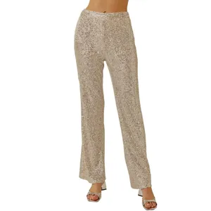 NWT Womens Size Large Cable & Gauge Silver Sequin Pull On Wide-Leg Sparkle Pants thumbnail 2