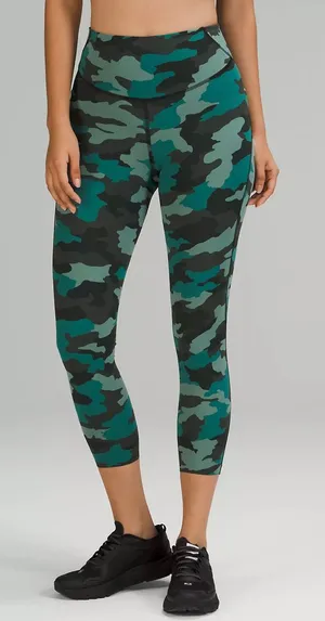 NEW Lululemon‎ Base Pace High Rise Crop 25" Heritage 365 Camo Tidewater Teal 18 thumbnail 1
