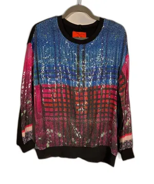 CLOVER CANYON WOMENS MULTICOLOR BLUE PINK SEQUIN BLOUSE MEDIUM thumbnail 1