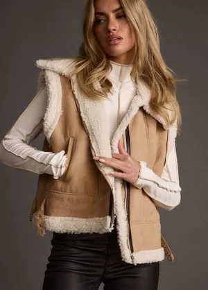 Tan Shearling Vest for Women thumbnail 1