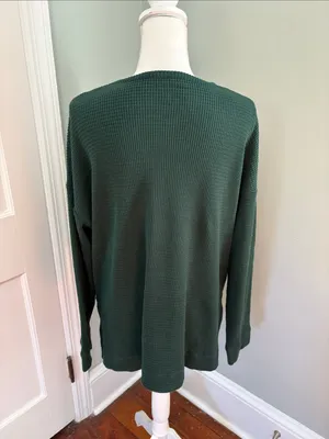 American Eagle‎ Outfitters Deep Green Waffle Knit Crew Sweater Shirt Large thumbnail 4