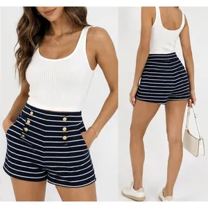 Zara Women’s Navy Blue Tailored High Waist Shorts Gold Button Detail Size M thumbnail 2