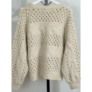 Allie Rose Cream Cable Knit Open Stitch Sweater Womens Size M Oversized Crochet Pullover thumbnail 8
