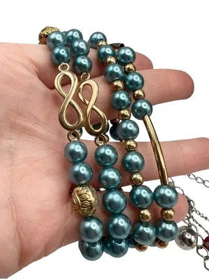 Red, Blue & Green Chunky Faux Pearl Necklace & Bracelet Jewelry Lot thumbnail 2