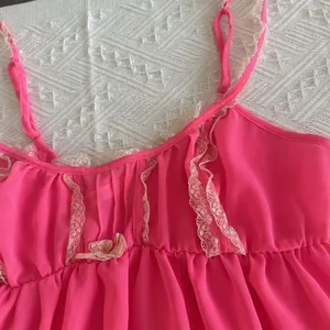 Victoria’s Secret Neon Pink Cream Lace Babydoll Lingerie Top Sz M Medium thumbnail 4