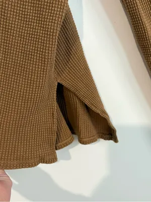 Aerie Waffle Thermal Henley long sleeve shirt brown tan‎ size small thumbnail 7