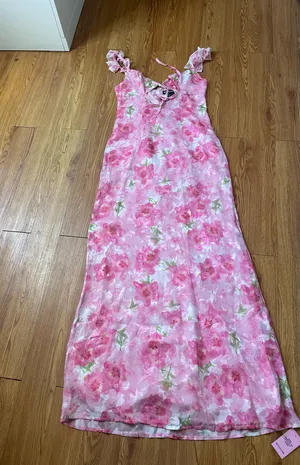 Pretty Little Thing floral tie front frill maxi dress thumbnail 6
