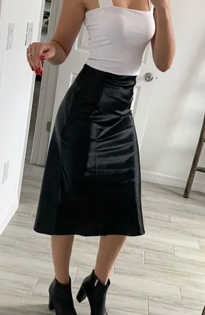 Black Silky Midi Fit and Flare Skirt / Size XS-S thumbnail 1