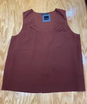 Pleione Cropped Blouse Top Womens XL Brown Sleeveless V-Neck Pleated Hipster B61 thumbnail 1