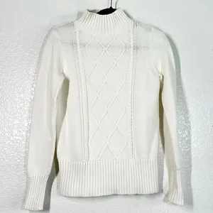 J.Crew XS Sweater Mockneck center cable-knit Ivory Fisherman Sweater 100% Cotton thumbnail 2